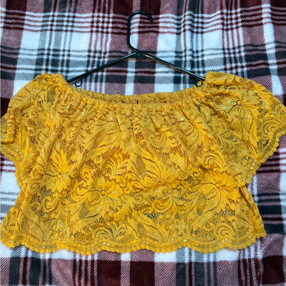 Marshalls Yellow Lace Off-Shoulder Blouse